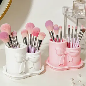 Scandinavian Style Irregular Bow Makeup Brush Holder, Cosmetic Storage Box, Perfect for Girl's Vanity, Two Color Options
