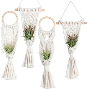4 Pack Air  Holders Stand Air Fern Macrame  Hanger Indoor Hanging Planter Basket for Tillandsias Display, Boho  Decoration  Idea