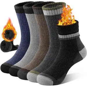5 Pairs of Merino Wool Men's and Women's Hiking Warm Winter Round Neck Socks with Thick Padding and Moisture Wicking Socks