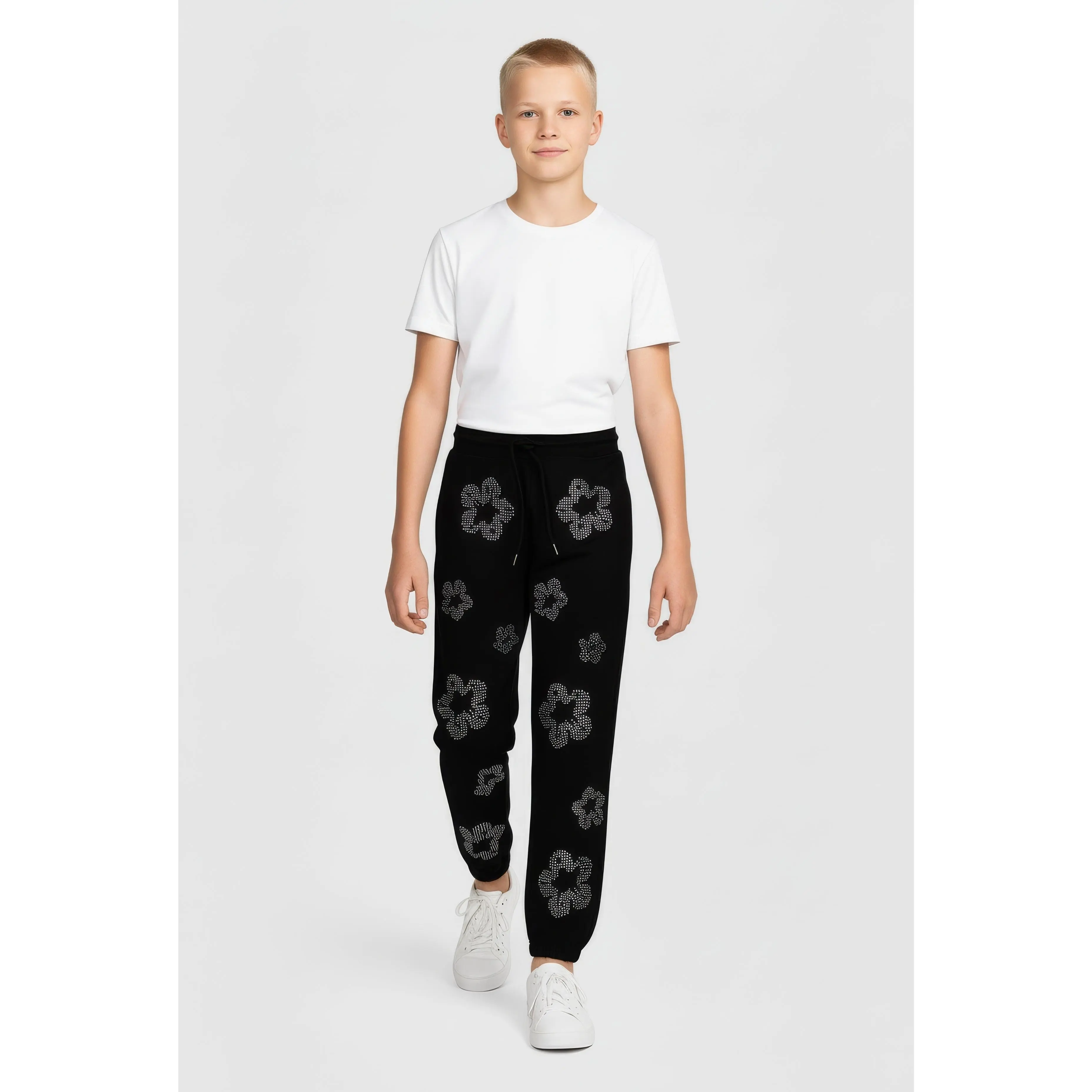 Boys Floral Rhinestone Graphic Joggers