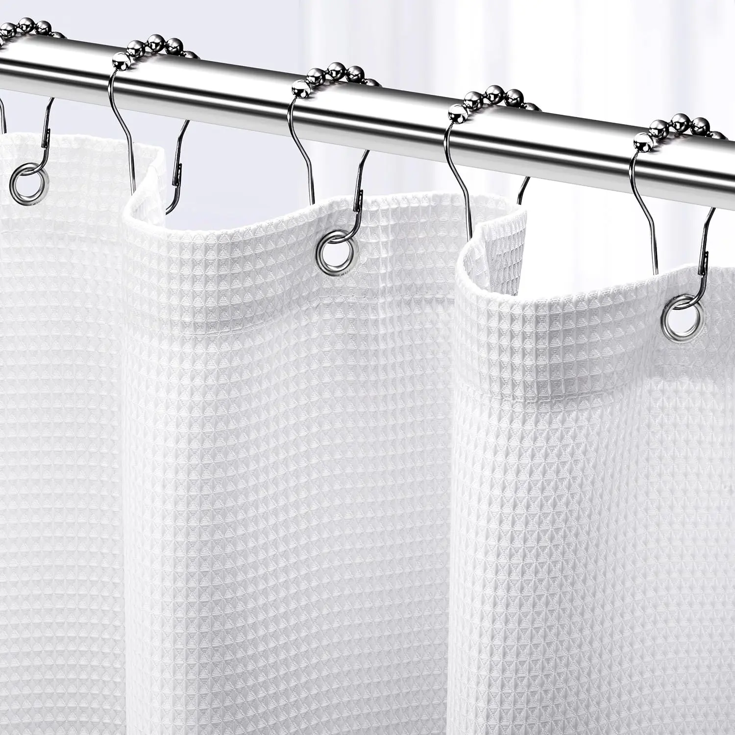 Shower Curtain White - Hotel Style Shower Curtains for Bathroom with Waffle Design, 72x72 Inches - White Fabric Shower Curtain - Cortinas de Bano Elegantes