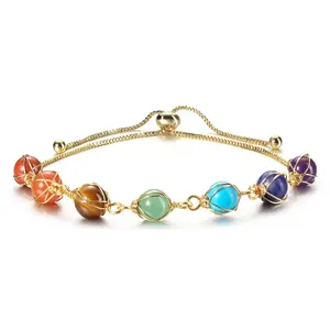 7 Chakra Stones Bracelets For Women Girls, Adjustable Wire Wrapped, Reiki Healing Crystal Ankle Bracelet Yoga Energy Jewelry