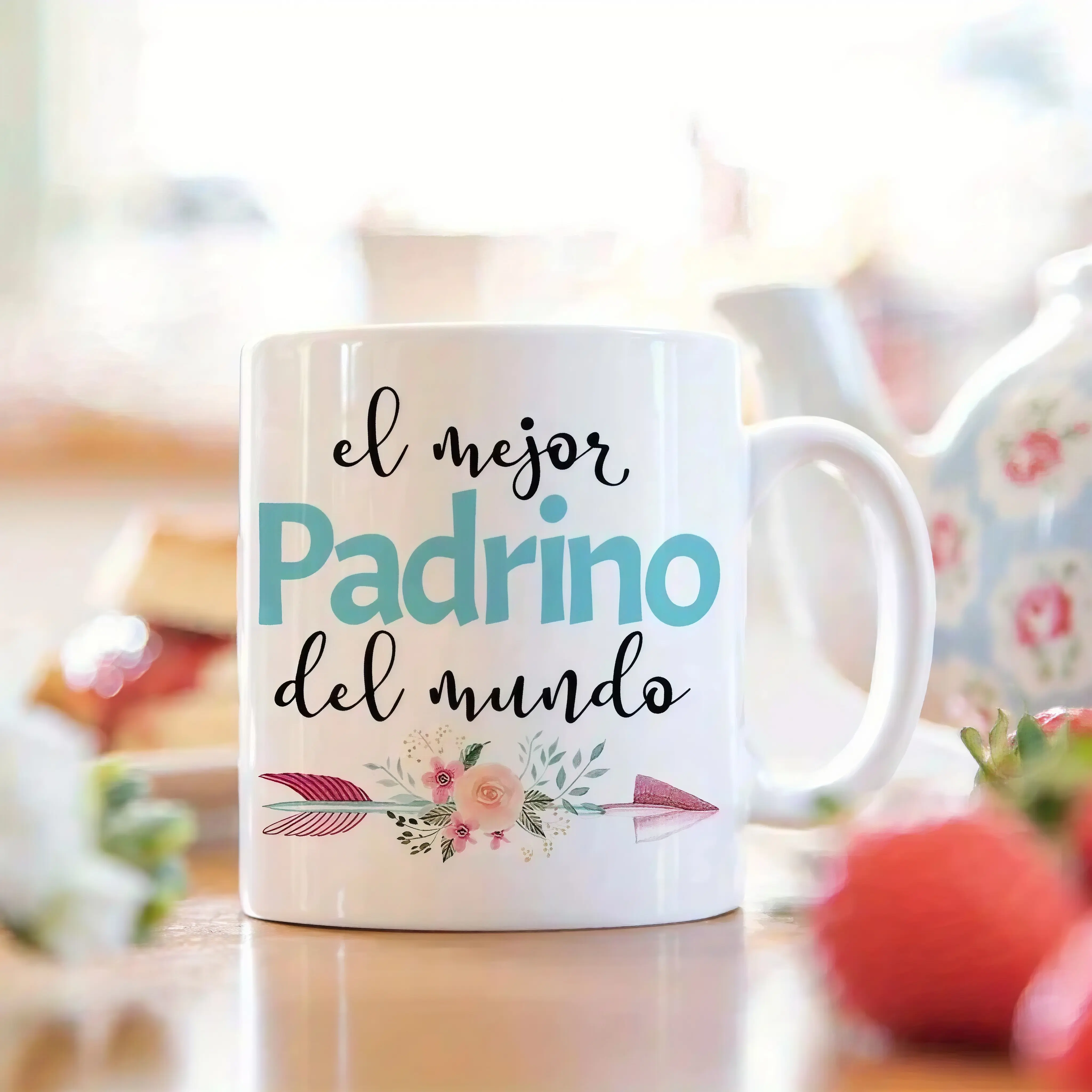 11oz Ceramic Beverage Mug - Funny Sarcastic "El Mejor Padrino del Mundo" Design, Floral Arrow Accent, Ideal Father's Day Gift for Godfathers