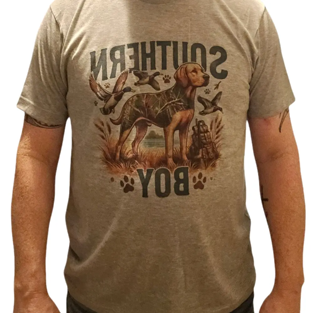 Southern boy t-shirt.Tultex, sublimation t-shirts. Classic Menswear Graphic Duck Grey Fabric