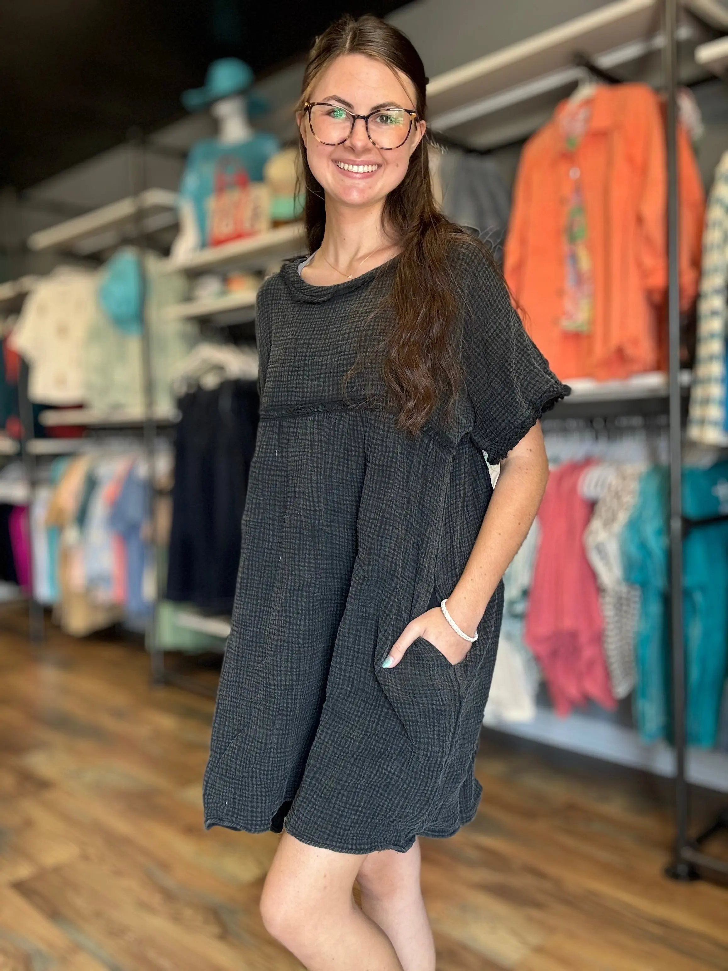 Washed Black Scoop Neck Dress