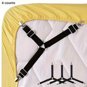 Bed Sheet Holder Strap, Bed Sheet Straps, 4 Counts Adjustable Elastic Bed Sheet Holder, Durable Bedding Accessories for Home Bedroom Hotel Dormitory