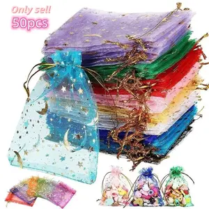 50 Pcs Drawstring Organza Bags, Perfect for Jewelry Candy Party Gifts, Wedding Valentine Christmas Mixed Colors, Ideal Gift Wrapping Supplies, Gift Packaging