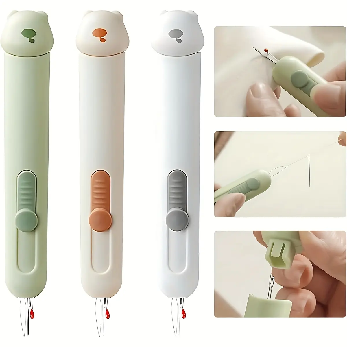 2PCS 3in 1 Automatic Needle Threaders Seam, 3pcs Quilting Supplies Sewing Kit, Automatic Needle Threader with Needle Slot Fit for Hand Sewing Crafting Knitting, Sewing Tools