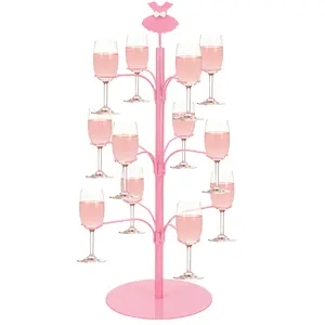 Champagne Tower, Wine Glasses Holder, Cocktail Tree Stand for Drinks with Sturdy Base, 3 Tier Champagne Tower Rack for Weddings Parties Bars Baby Shower Decor