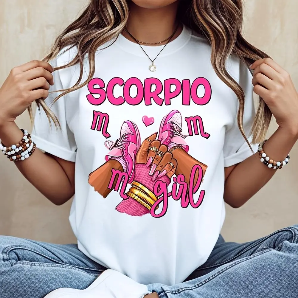 Scorpio Girl Zodiac Sign Graphic Print, T-Shirt, Astrology Birthday Gift For Women, Casual Daily Wear Streetwear Top
