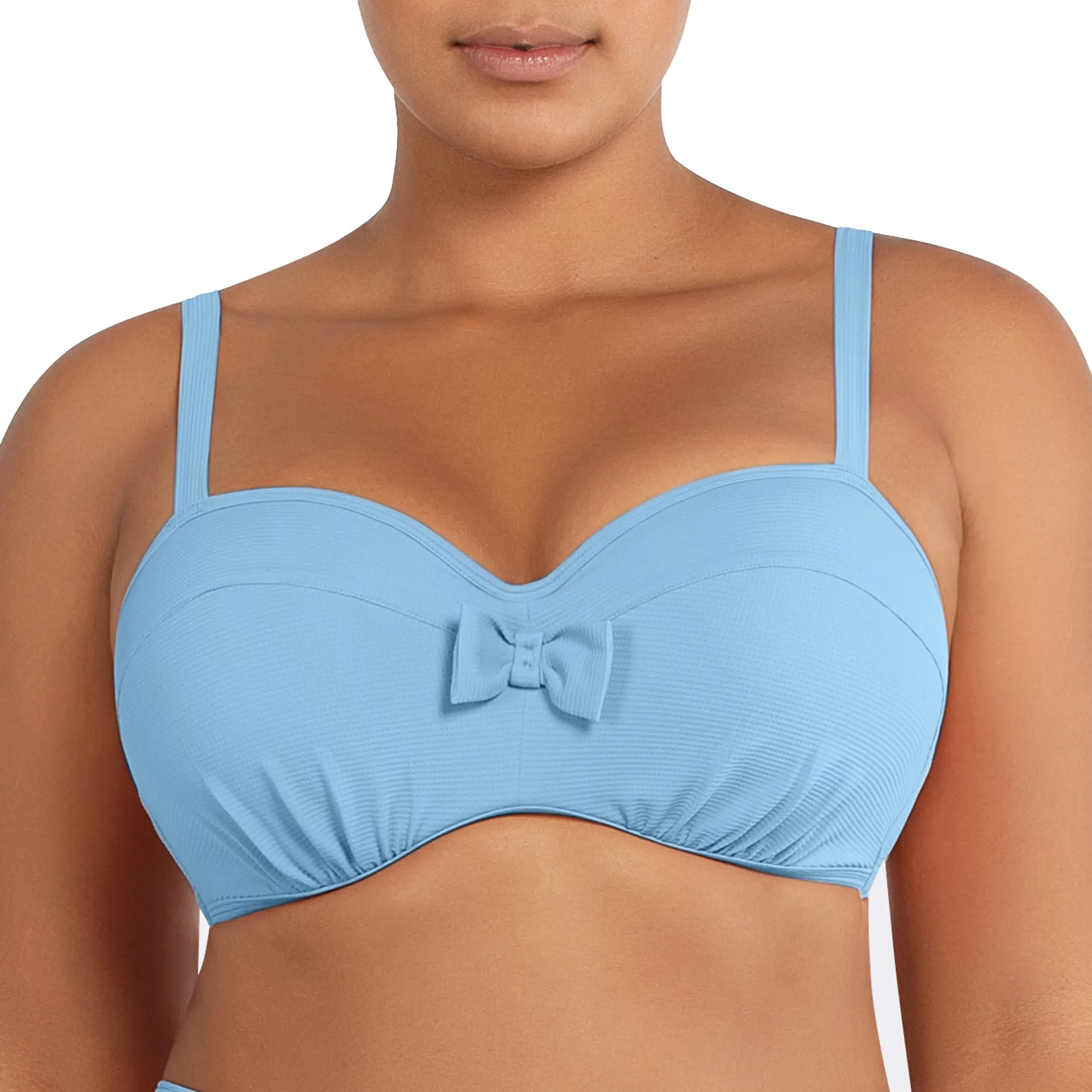 PARFAIT Vivien S8162 Womens Balconette Bikini Top Underwire Vintage Inspired Swimwear Dream Blue Textured Fabric Bow Details