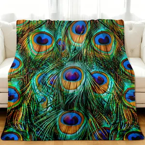 A Peacock Feather Patterned All-Season Flannel Blanket, a Soft And Warm Travel Throw