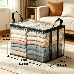 Large Clear Thick Plastic Storage Box with Hinged Lid, Heavy-Duty Durable High-Capacity Organizer for Home, Moving, Attic