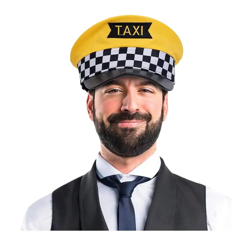 Yellow Taxi Driver Hat - Checkerboard - Costume Accessory - One Size