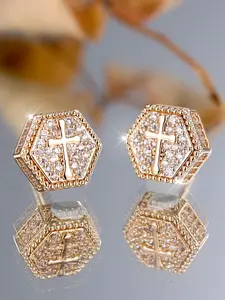 Unisex Elegant Cross Design Cubic Zirconia Stud Earrings, Fashionable Casual Trendy Jewelry for Women & Men, Trendy All-match & Exquisite Jewelry for Birthday Gift, Girl Accessories, Studded Cross Earrings