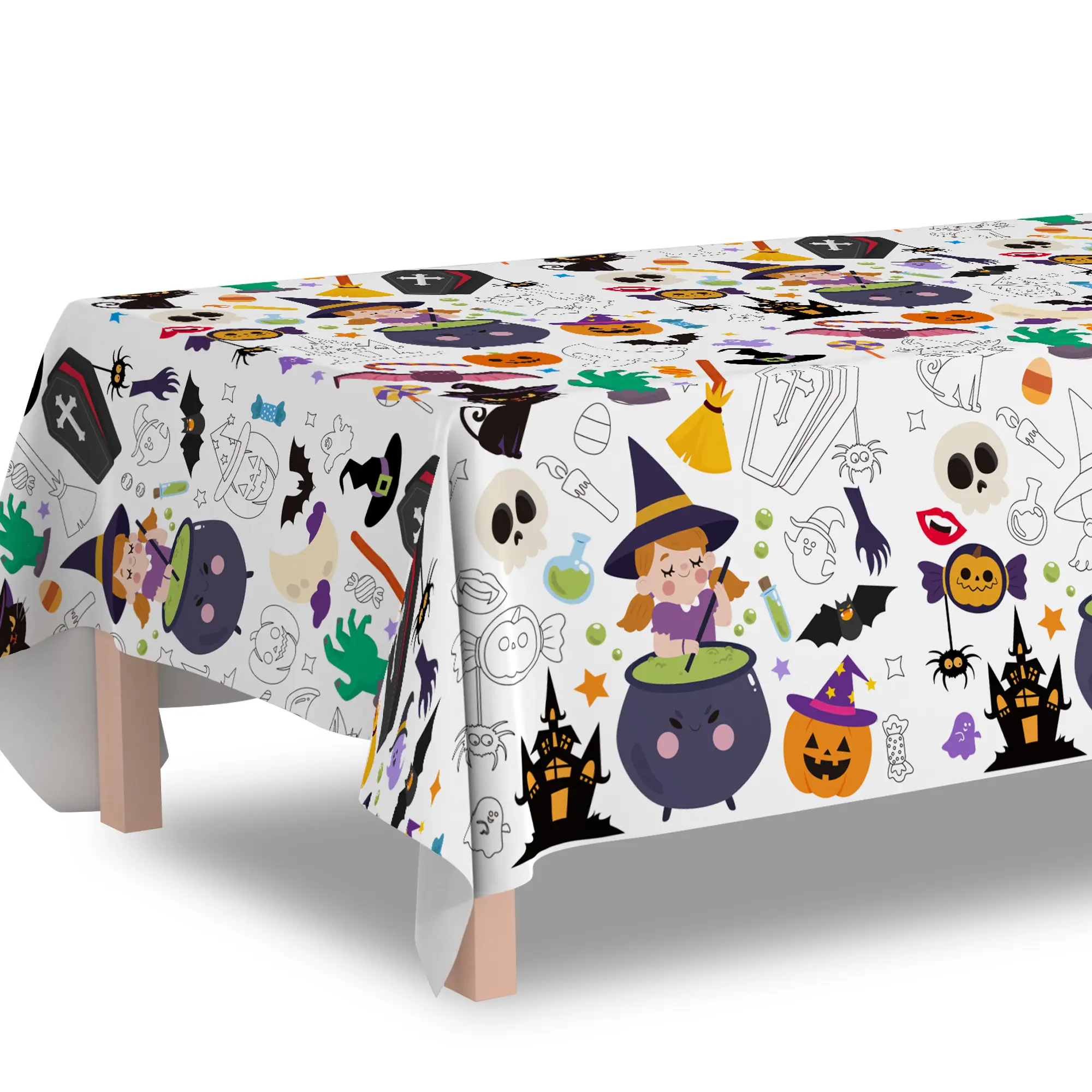 Halloween Coloring Tablecloth,107.8'' x 53.9'' Halloween Giant Coloring Tablecloth, Happy Halloween Coloring Table Cloth & Halloween Party Coloring Tablecloth, for Halloween Party Decorations & Games