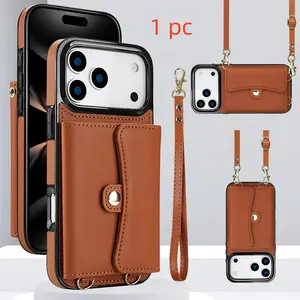 Wallet Case for iPhone 17 Series, Includes Wrist Strap & Crossbody Rope, With a Stand, RFID Blocking Shockproof Cover, Accessories