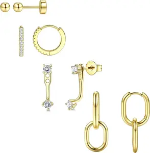 BESTEEL Small Hoop Earrings for Women - Hypoallergenic Surgical Steel Flat Back Earring Stacks Set Dangle Huggie Stud Cartilage Jewelry Trendy 4 Pairs