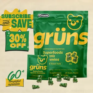 Grüns Superfood Greens Gummies (Low-Sugar): Comprehensive nutrition supplement with 60+ ingredients: Vitamins and Minerals, Prebiotics for Digestive Health, Adaptogens, Chlorophyll, Chlorella, Fruits and Vegetables, Gluten Free, Vegan, Third Party Tested