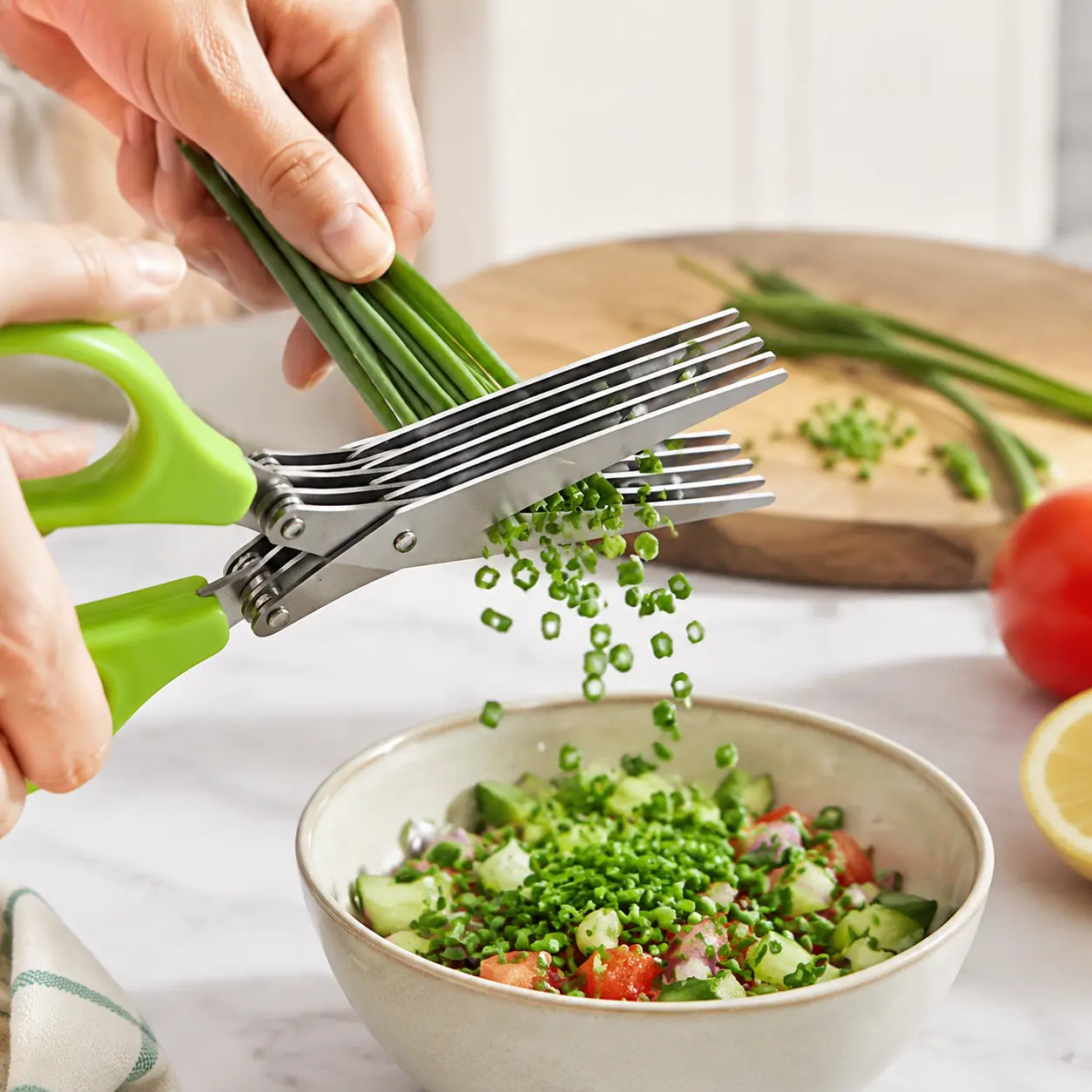Multi Blade Herb Scissors, Stainless Steel Kitchen Shears for Chopping Scallions, Chives, Cilantro & Fresh Herbs, 3/5 Layer Green Onion Cutter Cooking Gadget with Easy Grip Handle