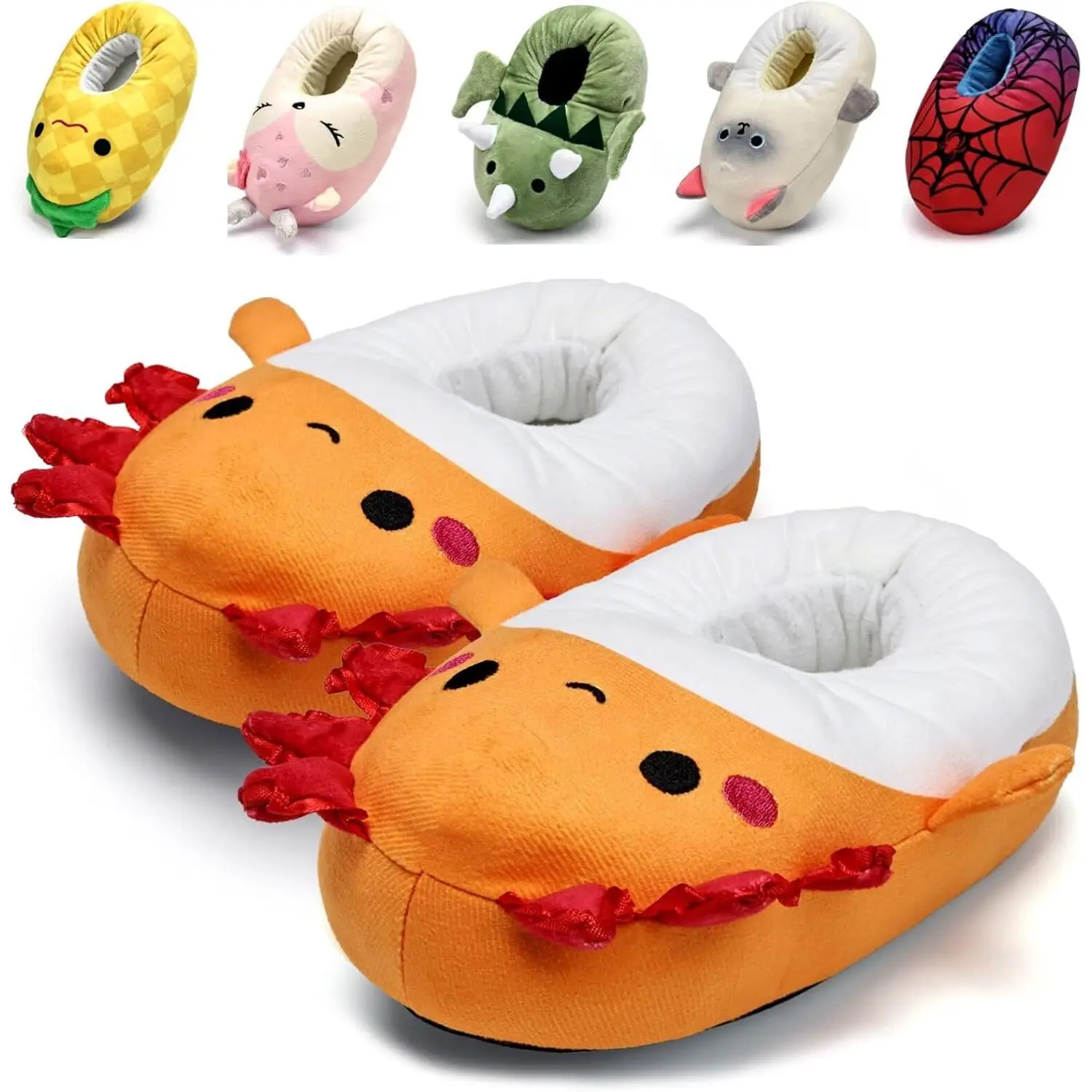 Kids' Graphic Axolotl Face Slippers - Slip-On Easy Soft Plush House Shoes for Toddler Girls (Daughter), Less Than Ankle Flat Heel (1cm or Less), Non-Slip Foam Sole, Lightweight Washable Round Toe, Family Gatherings, 12-13Yrs, 5oz
