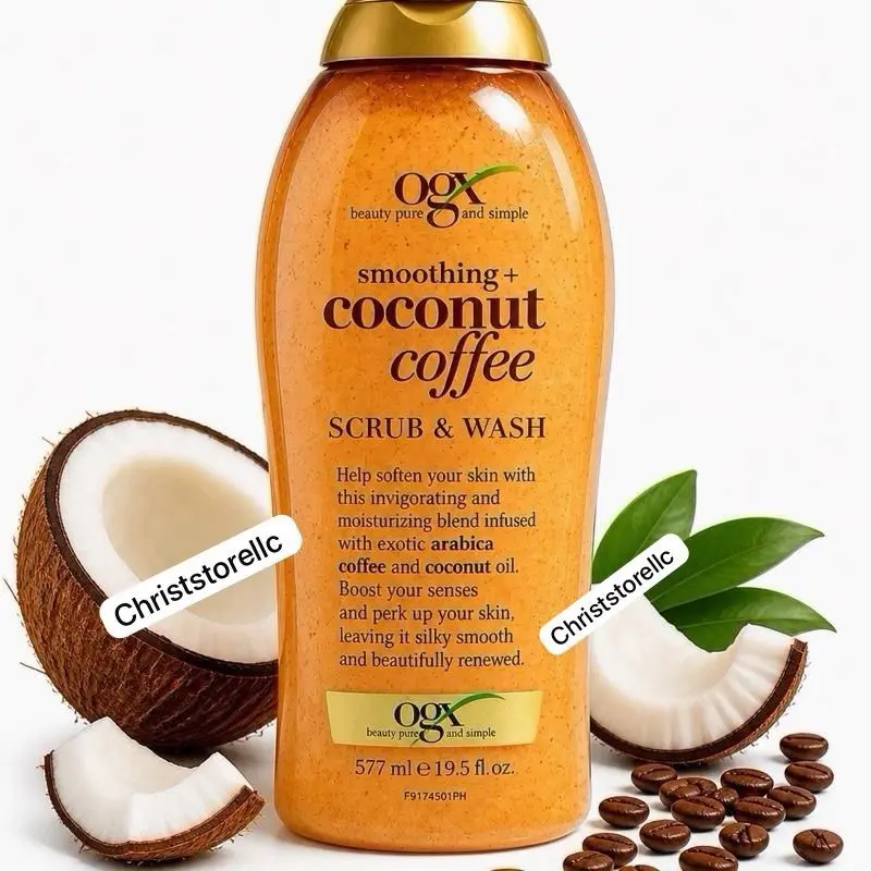 OGX Coconut Coffee Body Scrub & Wash Moisturizing Exfoliating Body Cleanser 19.5oz