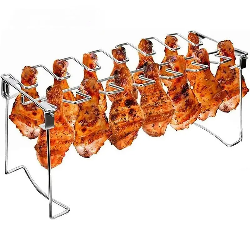 Metal Chicken Drumstick Rack, Multi Grid Chicken Leg Grill Rack, Dishwasher Safe Non Stick Barbecue Rack, Travel Accessories, Father's Day Gift, Barbecue Utensils for Camping