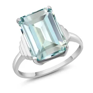 Gem Stone King 5-10 Cttw Gemstone Birthstone Engagement Ring For Women | 14X10MM Emerald Cut | 925 Sterling Silver | Wedding Anniversary Promise Ring For Women | Available In Size 5, 6, 7, 8, 9