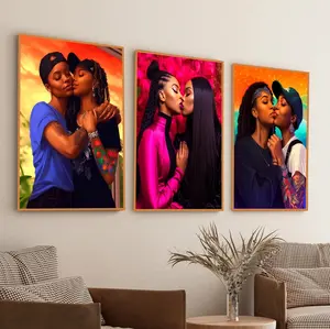 Set of 3 Black lesbian art digital prints Lesbian printable art Black LGBT Lesbian couple art print Lesbian kissing Queer lesbian wall art