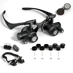 10x-25x Headband LED Lens Magnifying Glass, Hands-Free Professional Magnifier, Ideal for Jewelry Inspection, Repair, and Handicrafts