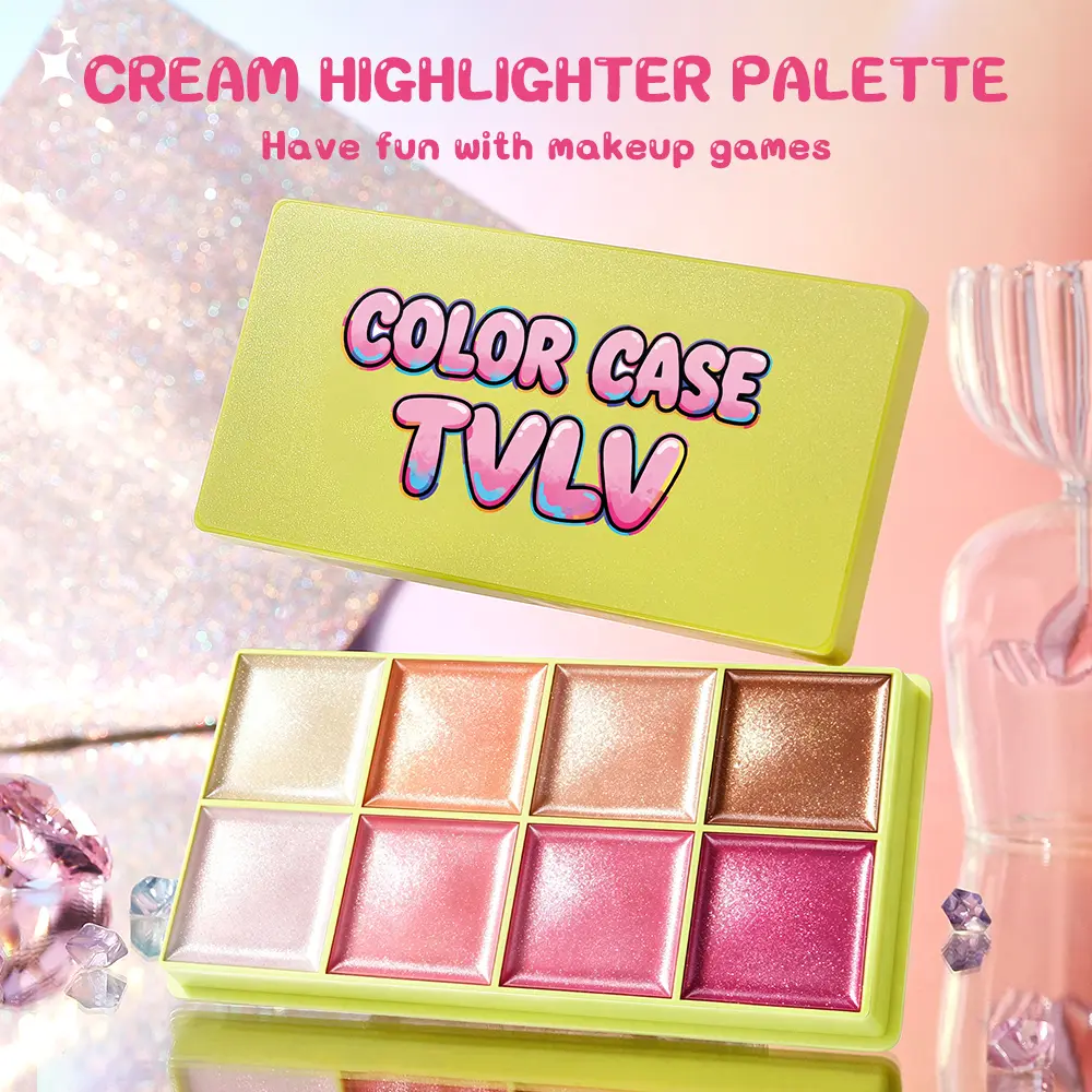 8-Color Shimmer Highlighter Palette, Glitter Highlighter, Multi-Use Pearlescent Makeup Palette, Buildable Glow for Face & Eyes, Long Lasting Shimmering, Waterproof Long-Lasting, Beginner-Friendly for Daily & Party Looks, Longwear Highlighter