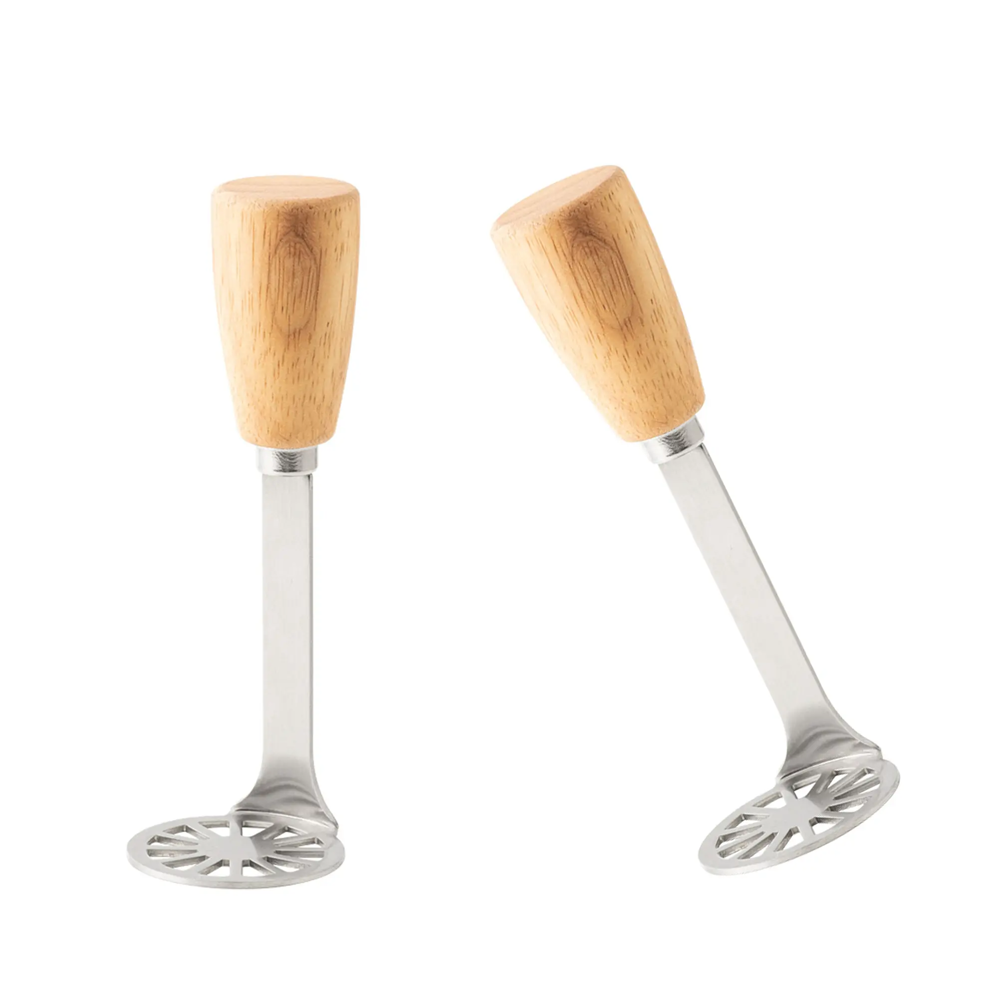 Kitchen Utensils 2-Piece High-Performance Mini Masher Set - Stainless Steel Body, Wooden Handle for Potatoes, Avocados