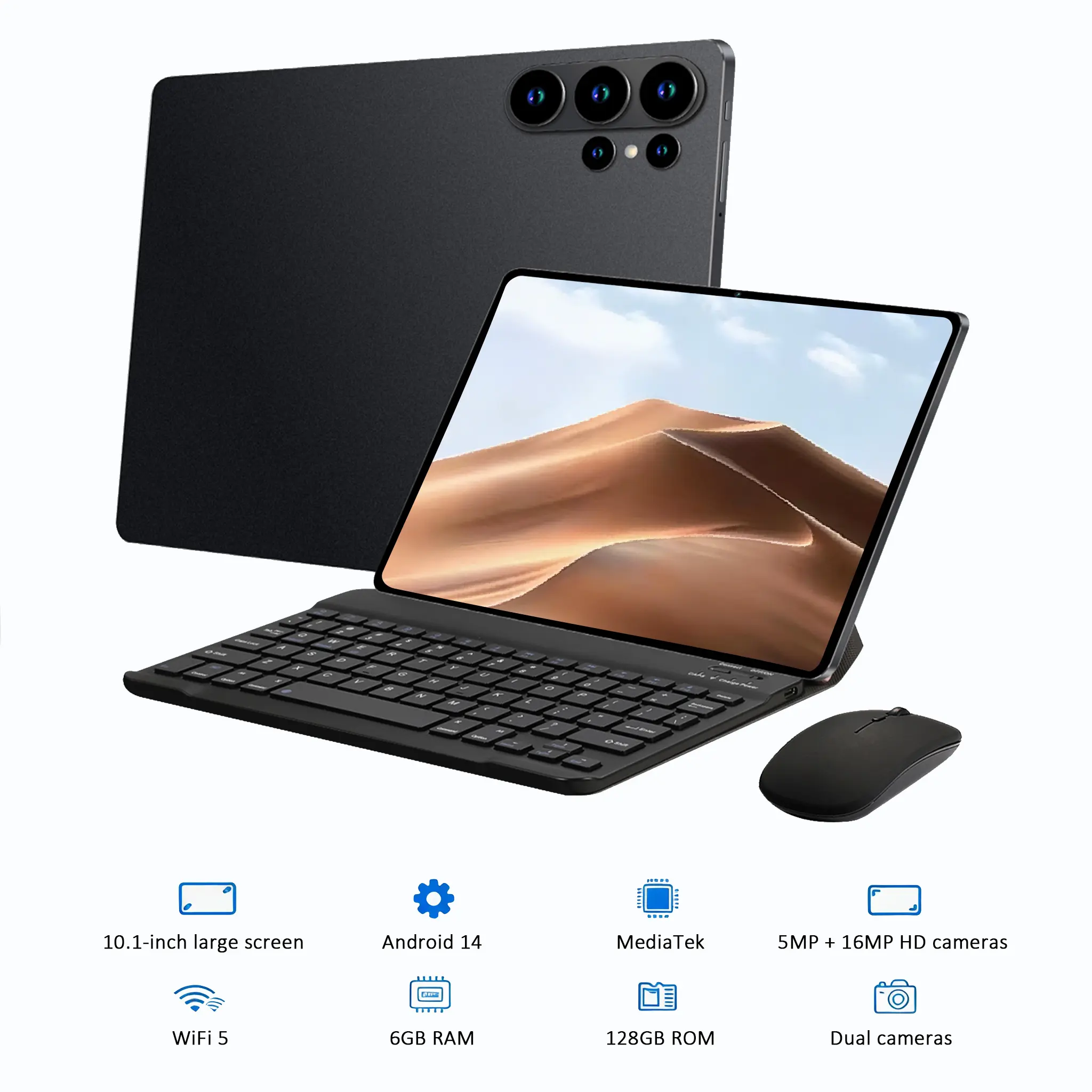 2026 New Unlocked Smart Tablet, 10.1 in HD IPS LCD Display (1280×800), 6 GB RAM, 128 GB Memory, 5MP + 16 MP Dual Cameras, 6000 mAh Long Battery, 5G Wi-Fi, Type-C USB, Versatile for Gaming & Work