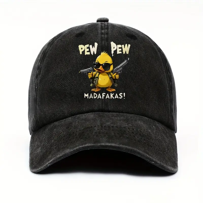 Casual Polyester Baseball Cap with 3D Animal Embellishment - "PEW PEW" Duck Design for Men, Funny Outdoor Sports Novelty Gift, Animals, Casual Sports, Dry Cleaning, 3D Embellishments Hats, Cartoon Duck, Male, 3D-Printed