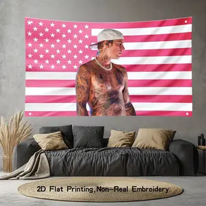 American Flag Pink Background Tattooed Man 2D Flat Customizable Machine Washable Anti Fading Easy To Install Quick Delivery