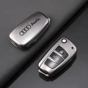 Car Flip Key Case Cover Protector Key Fob Shell for Audi Models, Durable Car Accessory Compatible with Multiple Audi Vehicles