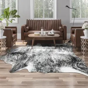 5.2x6.3 Feet Western Decor Faux Fur Cowhide Rug, Premium Animal Skin Cow Hide Rug, Sturdy Cow Print Rugs for Wall Decor, Western Floor Carpet for Bedroom Living Room, Brown, Black / Grey, 4.6 x 5.2, 5.2x6.3 Feet