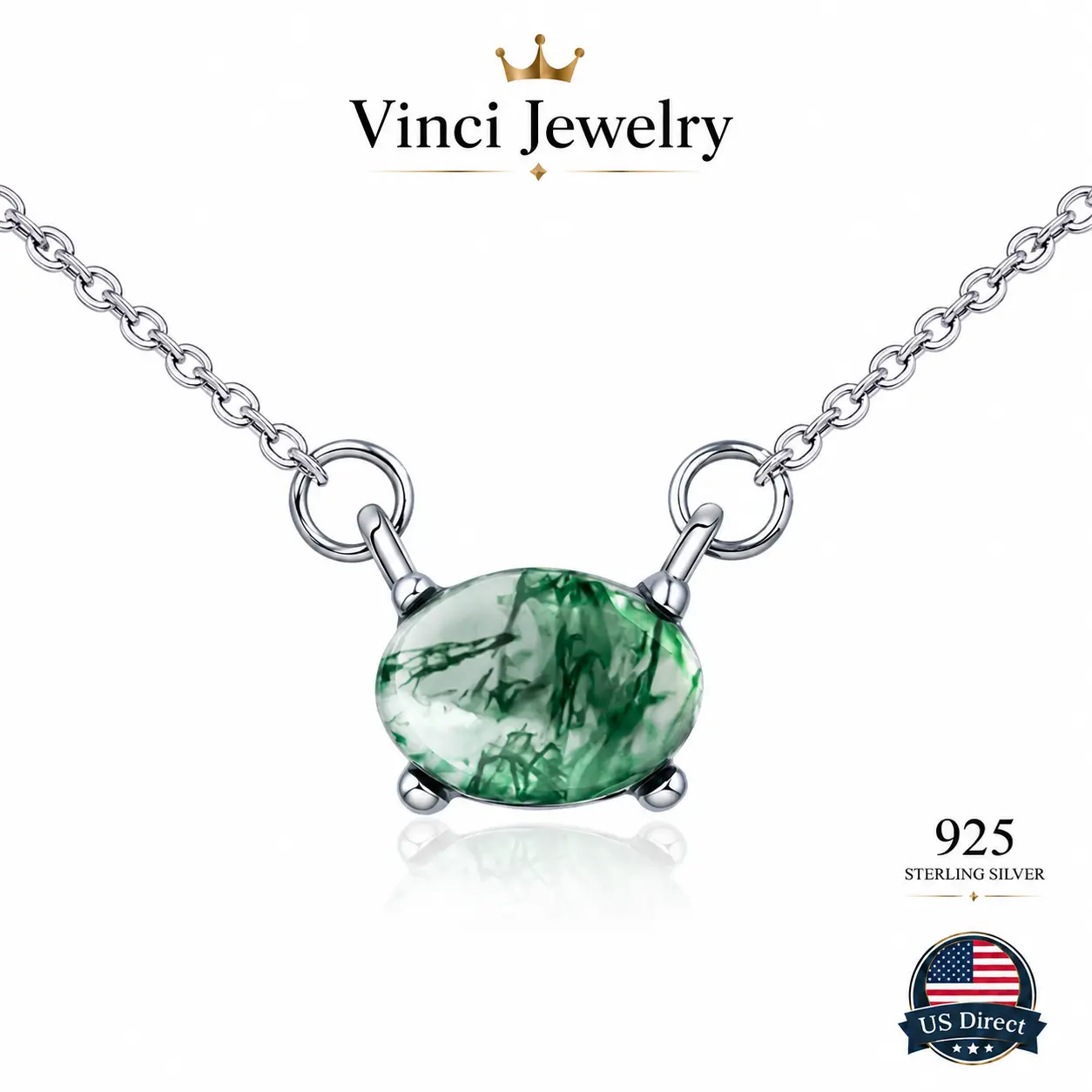925 sterling silver Natural Green Moss Agate Pendant Necklace for Women Elegant Minimalist Teardrop Crystal Jewelry Vintage Nature Inspired Everyday Necklace Delicate Gift for Wife Girlfriend Mom Daughter Perfect for Daily Wear Party Wedding Anniversary