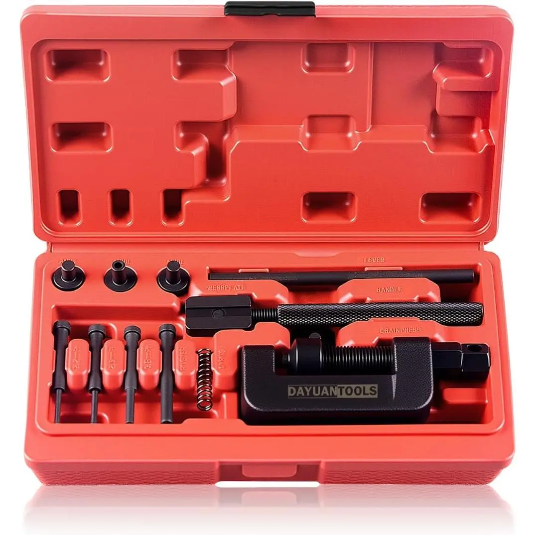 13 pcs Chain Breaker Set, Chain Cutter and Riveter Kit For Motorcycle, Cam, 25 to 630 Chains