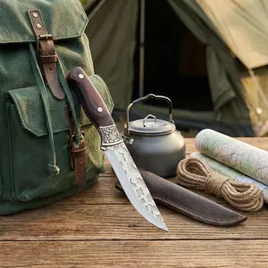 1PC, high-quality outdoor knife, fixed blade knife, integrated keel structure, sharp and durable, solid wood handle for comfortable grip, equipped with knife cover for easy storage, suitable for outdoor or kitchen household use, holiday gift
