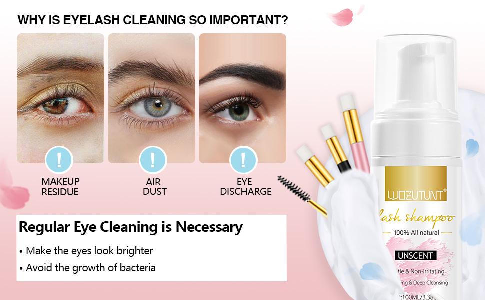 3.38oz Eyelash Extension Cleanser - Lash Mousse Shampoo, Lash Brushes, Cleanser Brush, Wash Bottle for Long-Lasting Lashe  Daily Mascara Nourishing