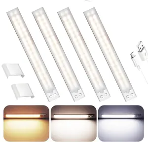 2/4Pack-Under Cabinet Lighting 108LED Rechargeable Motion Sensor Cabinet Light 11.8Inch 3 Color Temps Dimmable Magnetic Closet Lights Wireless Under Cabinet Lights for Kitchen Hallway LED Adaptive Lighting Dual Modes