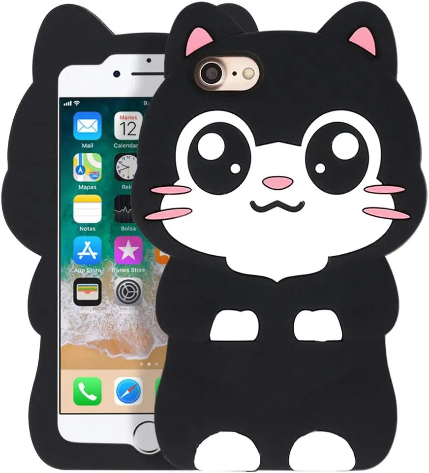Cute  SE 2020/ SE 2022 Case, Black   6/ 6s/ 7/8 Case, Funny Kawaii Big Eye Kitty  Cartoon  Soft  Full Protection Cover for Girls  Women