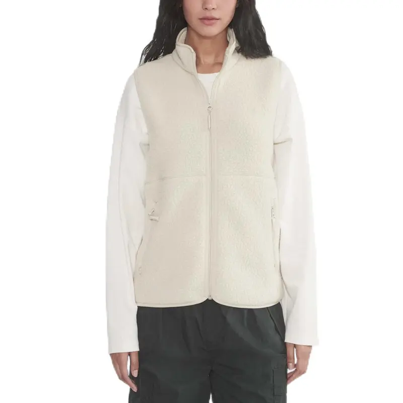 Songling Lady's Basic Casual Cotton Sherpa Fluffy Fleece Vest - Lightweight Warm Garment, Sleeveless Zip-Up Mock Neck Outdoor Outerwear with Pockets, Easy to Layer Over Tees or Hoodies, Ideal for Hiking