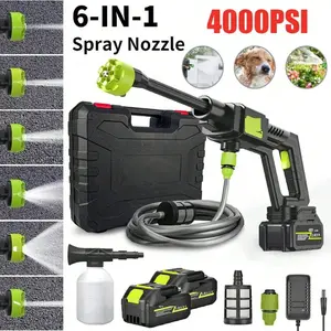 Cordless Pressure Washer – 300W Portable Cleaner, 6-In-1 Nozzle, Rechargeable Battery, 5m Water Pipe, High Pressure Gun for Car, Fence, Patio