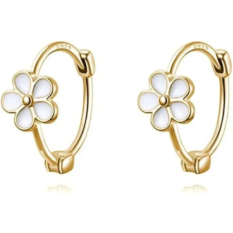 Solid 925 Sterling Silver Flower Hoop Earrings Huggie for Women Teen Girls Daisy Hoop Earrings Cartilage Helix Earrings, Earring For Women #summervibes