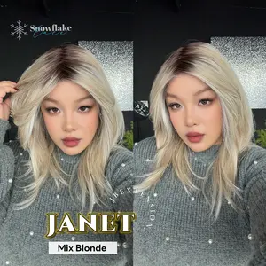 JBEXTENSION 19 Inches Mix Blonde Pre-Cut T Part Snowflake Lace Frontlace Glueless Wig JANET【BENDY EAR TABS】