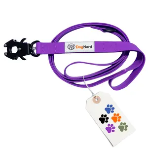 DogNerd 6ft Dual Handle Silicone Tactical Dog Leash for Medium Large Giant K9 Breeds Quick Release Frog Clip Carabiner Waterproof Strong Puller Training Leash