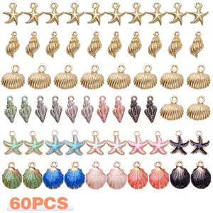60 Pcs Alloy Ocean Starfish Seashell Conch Charms Colorful Enamel Ocean Life Sea Animal Pendants Charms Craft Supplies for DIY Jewelry Making Birthday Wedding Party Favor Gifts
