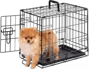18 Inch Single Door Dog Crate Heavy-Duty Iron Pet Kennel Secure Lock Anti-Escape Design Foldable Portable Pet Cage Removable Cleaning Tray Non-Slip Base Indoor Outdoor Travel Training Pet Crate for Small Dogs Cats